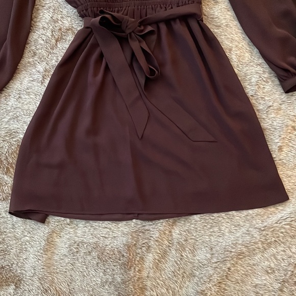 Express Plum V-Neck Elastic Tie Waist Long Sleeve Mini Dress Small NWT - Picture 6 of 10